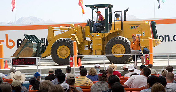 A wheel loader selling at a Ritchie Bros. auction in Perris, California. A wheel loader selling at a Ritchie Bros. auction in Perris, California.